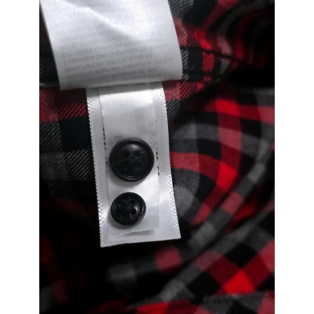 Banana Republic Mens Red Black Gray Grant Fit Luxe Flannel Button Down‎ Shirt M